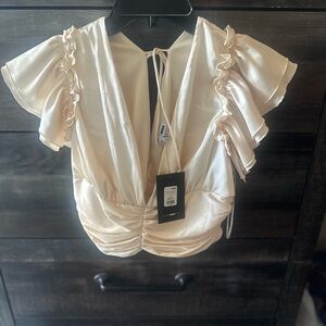 Fashion Nova Cream Ruffle Sleeve Blouse